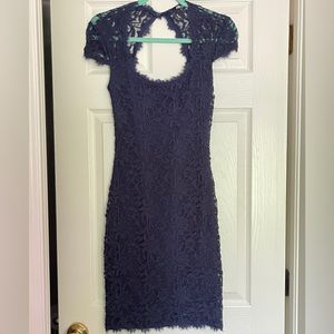 Navy Lace Knee Length Formal Dress